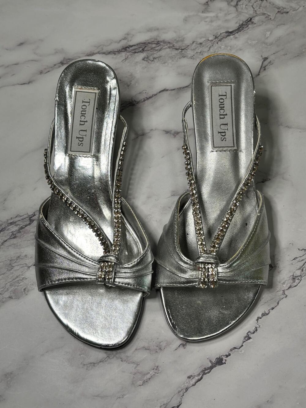 Touch Ups Benjamin Phoebe Wide Shoes Silver Metallic Rhinestones Wide 6W Heels